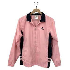 Adidas Windbreaker Pink Black Collared Pockets Size Small